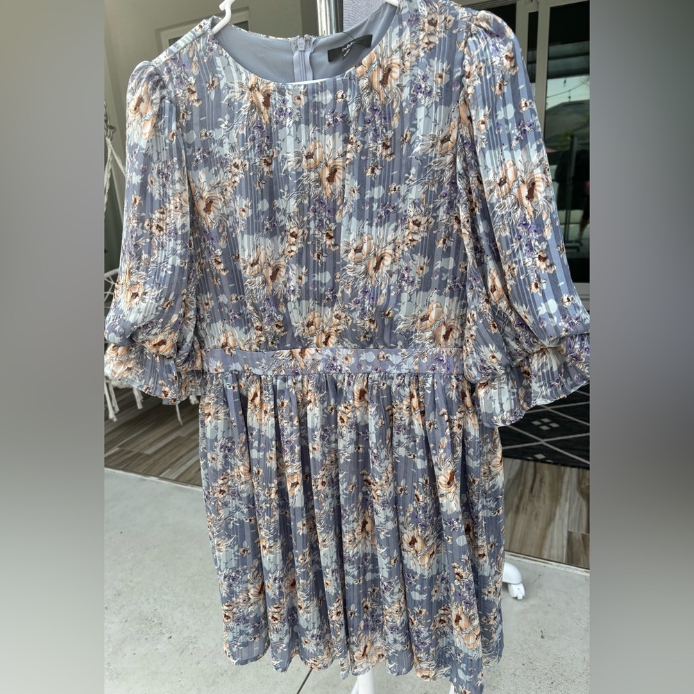 NWT Lulu’s Pleasing to the Eye Blue Floral Print Skater Mini Dress#829